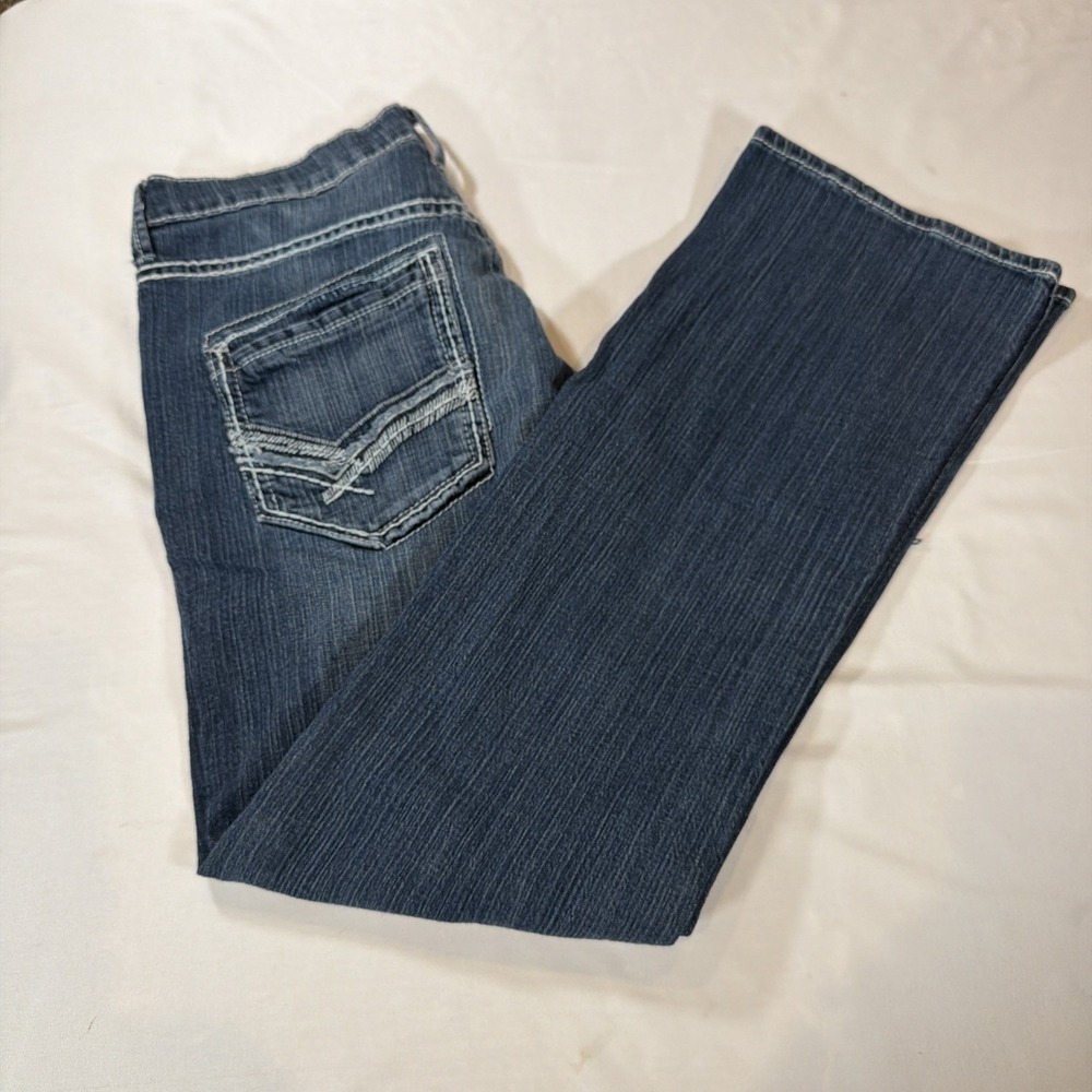 BKE Buckle Carter Bootcut Jeans Mens 32x31 Blue Wash Distressed Denim